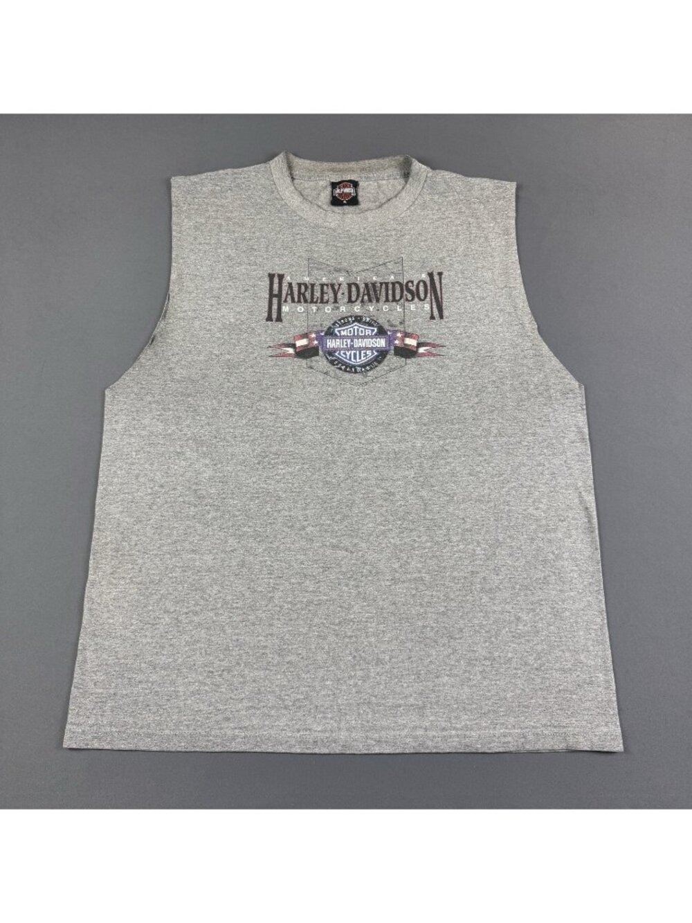 Rare Vintage Y2K Harley Davidson Stans Batavia New York Fade Gray Cut Off Tee XL